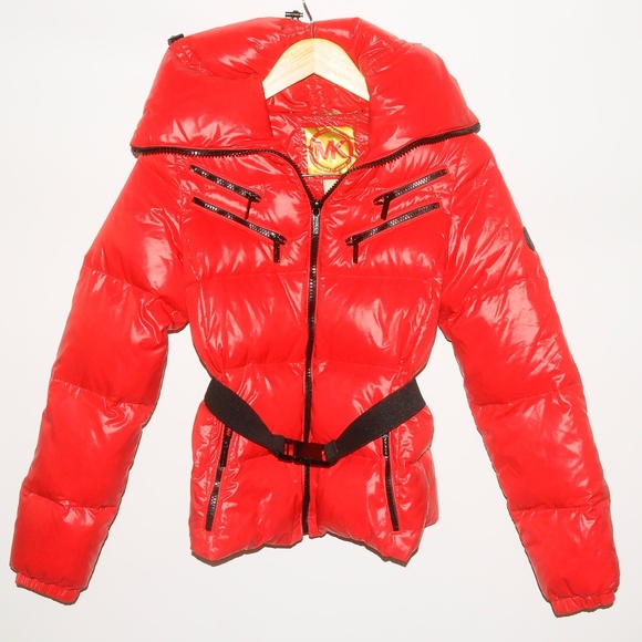 mk red puffer jacket